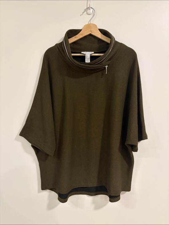 Joseph Ribkoff Tops - Joseph Ribkoff Olive Green Zip Cowl Neck Short-Sleeve Top
